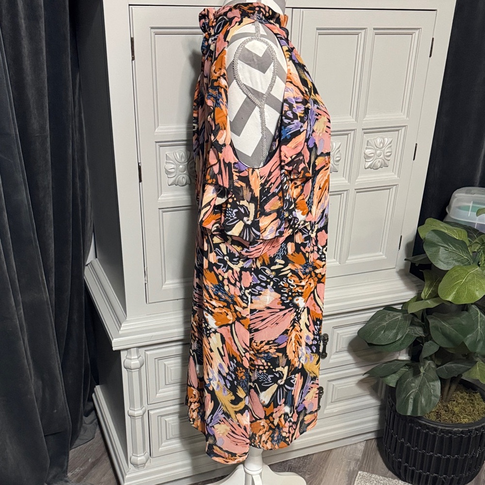 Floral Halter Neck Dress with Open Shoulder Sleeves - Multicolor Size 1X - Picture 6 of 11